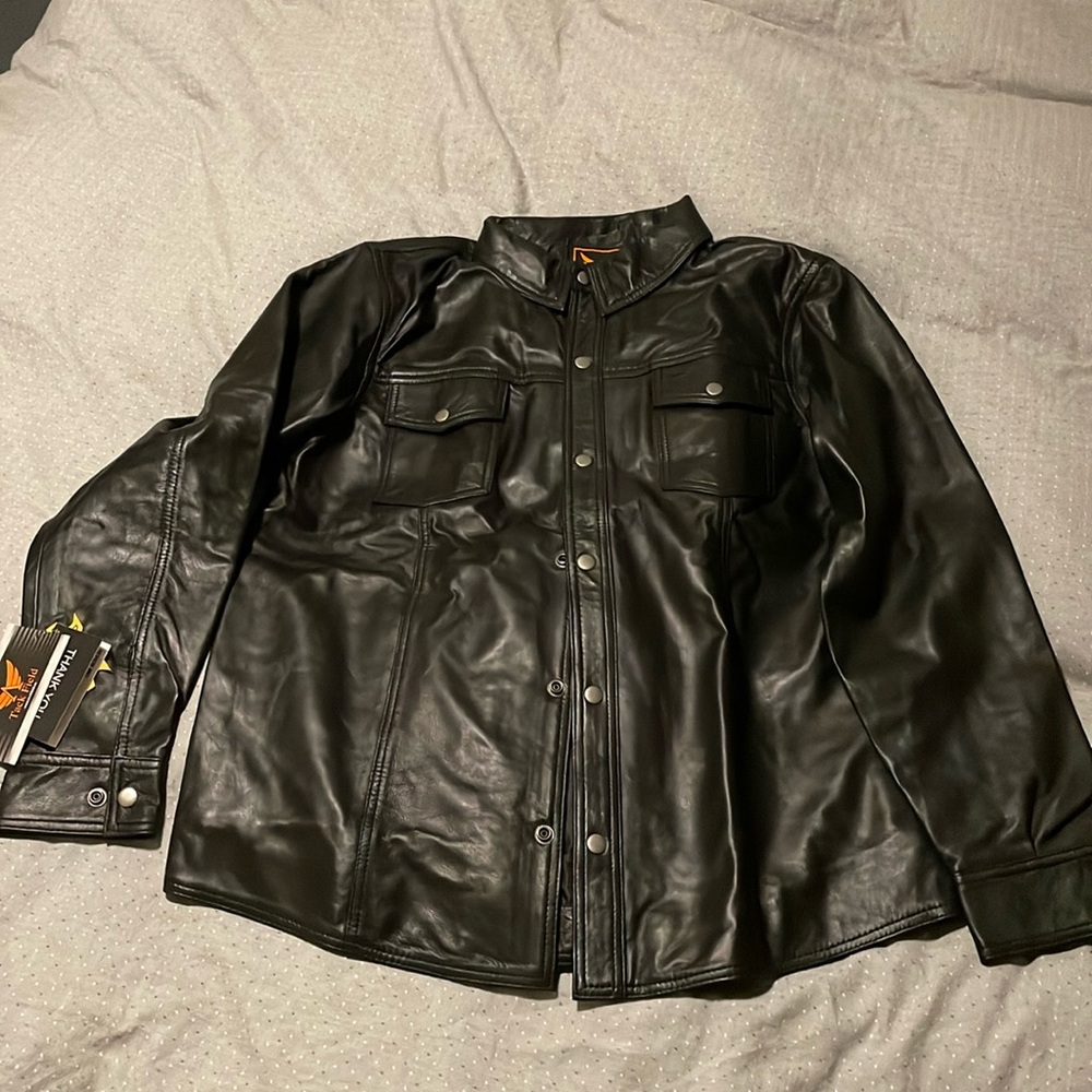 Tack field  black leather motorcycle jacket size L